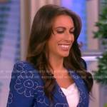 Alyssa’s blue floral blazer and pants on The View