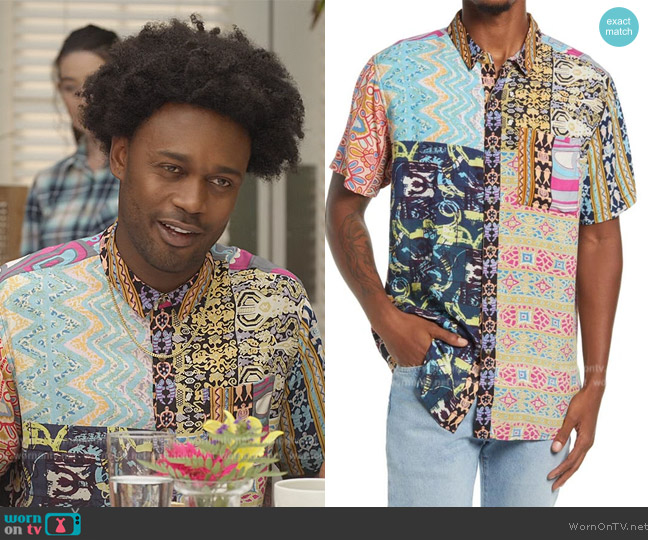Rolla's Bon Patchwork Shirt worn by Noah Koles (Echo Kellum) on Grand Crew