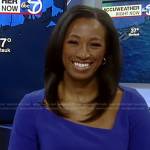 Brittany Bell’s blue asymmetric neckline dress on Good Morning America