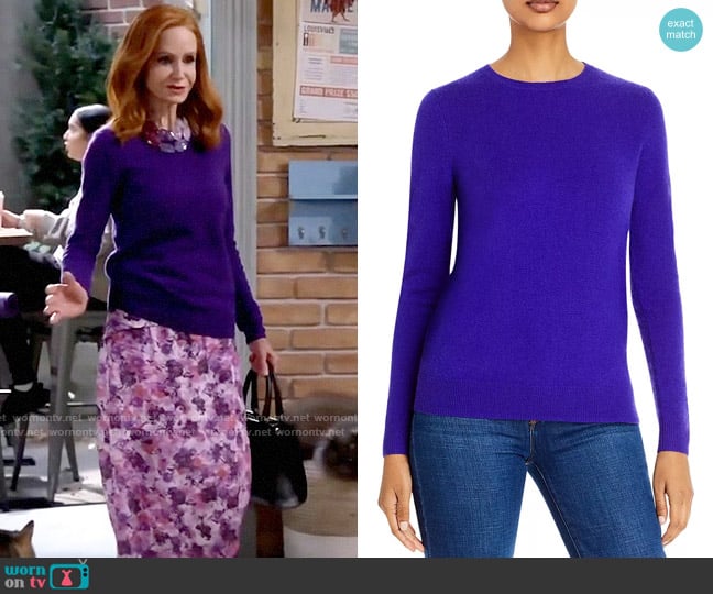 C by Bloomingdales Crewneck Cashmere Sweater in Jam worn by Sheila (Swoosie Kurtz) on Call Me Kat