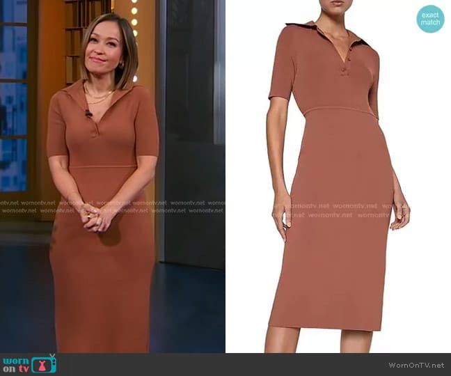 Scanlan Theodore Crepe-Knit Polo Midi-Dress in Hazel worn by Eva Pilgrim on Good Morning America