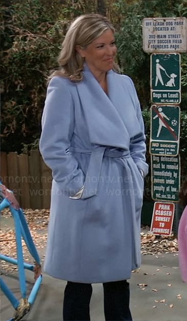 Carly’s blue wrap coat on General Hospital