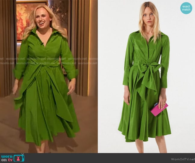 Carolina Herrera Taffeta Shirt Dress worn by Rebel Wilson on The Drew Barrymore Show
