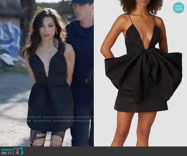 Carolina Herrera Dramatic Bow Mini Silk Dress worn by Helen Tasker (Ginger Gonzaga) on True Lies