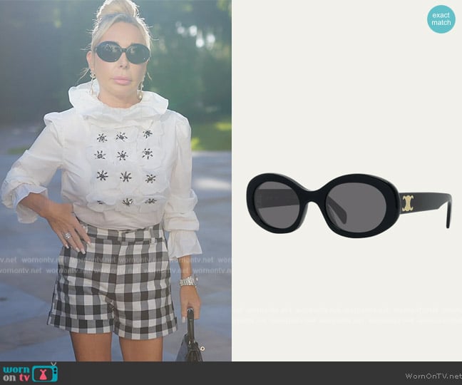 Celine Triomphe Logo Oval Acetate Sunglasses worn by Marysol Patton (Marysol Patton) on The Real Housewives of Miami