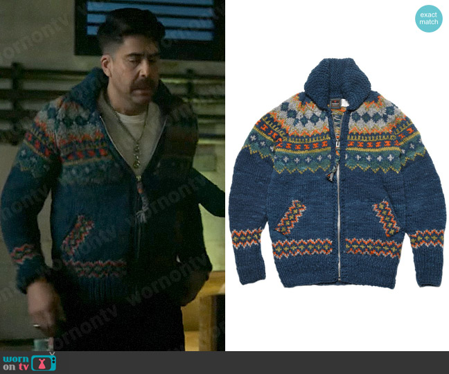 Chamula Fair Isle Zip Cardigan in Indigo worn by Harry Keshegian (Adam Goldberg) on The Equalizer