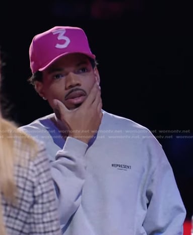 Chance the Rapper’s grey sweatshirt and pink baseball cap on The Voice