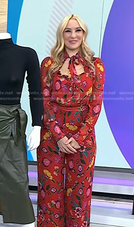 Chassie Post’s red floral tie neck jumpsuit on Today