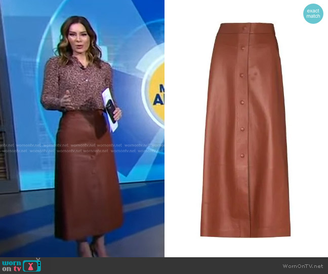 Chloe A-line mid-length skirt worn by Rebecca Jarvis on Good Morning America