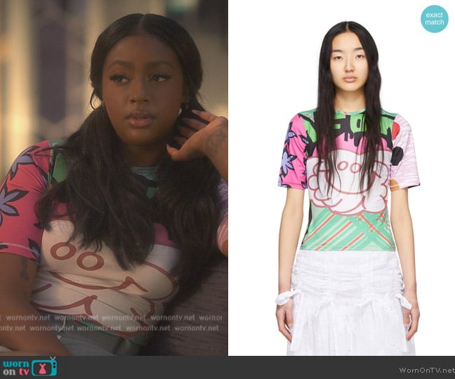 Chopova Lowena Multicolor Polyester T-Shirt worn by Annika (Justine Skye) on Grown-ish