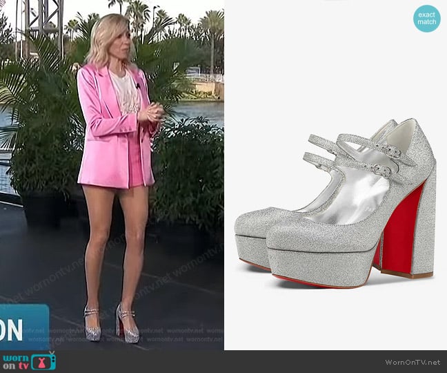 Christian Louboutin Movida Jane 130 leather platform sandals worn by Debbie Gibson on Access Hollywood