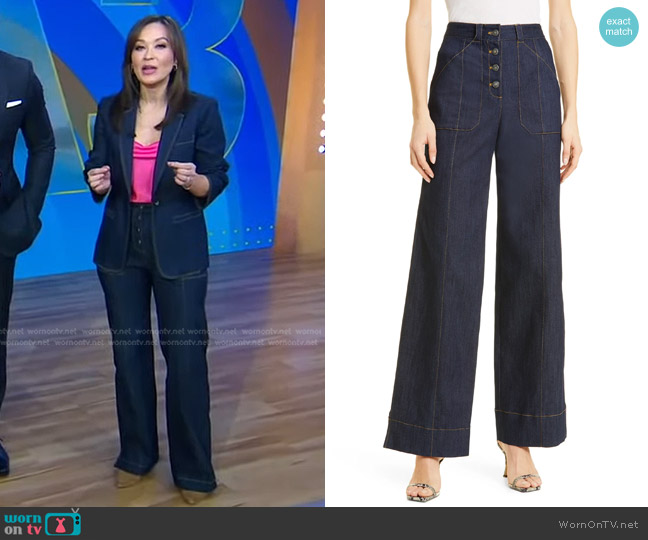 Cinq a Sept Benji Wide Leg Jeans worn by Eva Pilgrim on Good Morning America