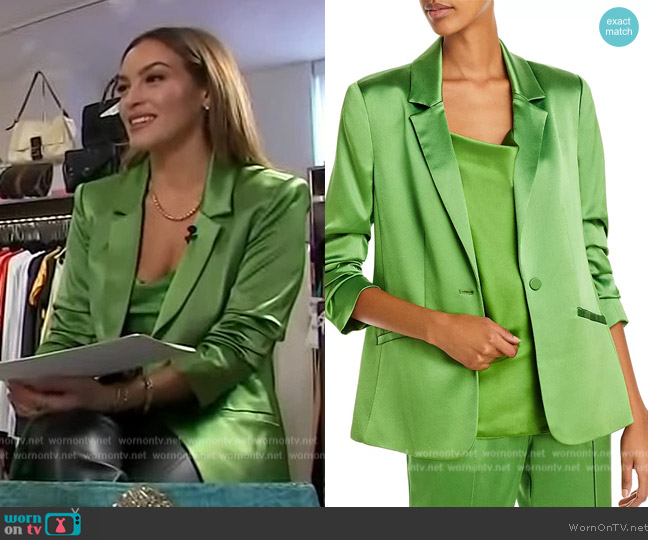 Cinq a Sept Marta Beaded Tassel Silk Camisole worn by Emily Orozco on Access Hollywood