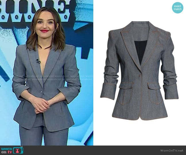 Cinq a Sept Louisa Cotton Blend Jacket in Indigo worn by Chloe Fineman on Today