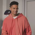 Damon’s red mixed media hoodie on All American Homecoming