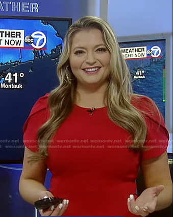 Dani Beckstrom’s red puff sleeve dress on Good Morning America