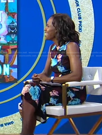 Deborah’s black floral sleeveless dress on Good Morning America