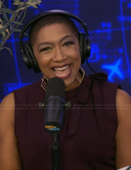 Deja Vu’s burgundy tie neck sheath on Live with Kelly and Ryan