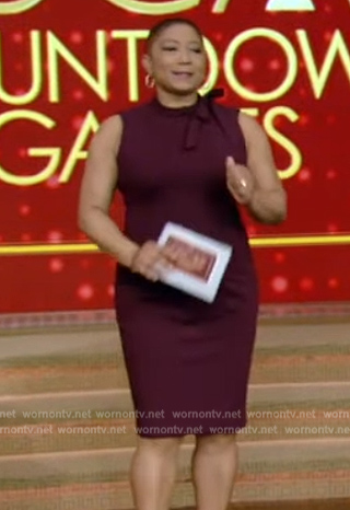Deja Vu’s burgundy tie neck sheath on Live with Kelly and Ryan