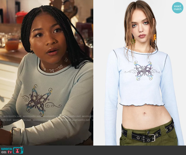 Delia*s by Dolls Kill Let 'Em Wonder Crop Top worn by Delilah (Laya DeLeon Hayes) on The Equalizer