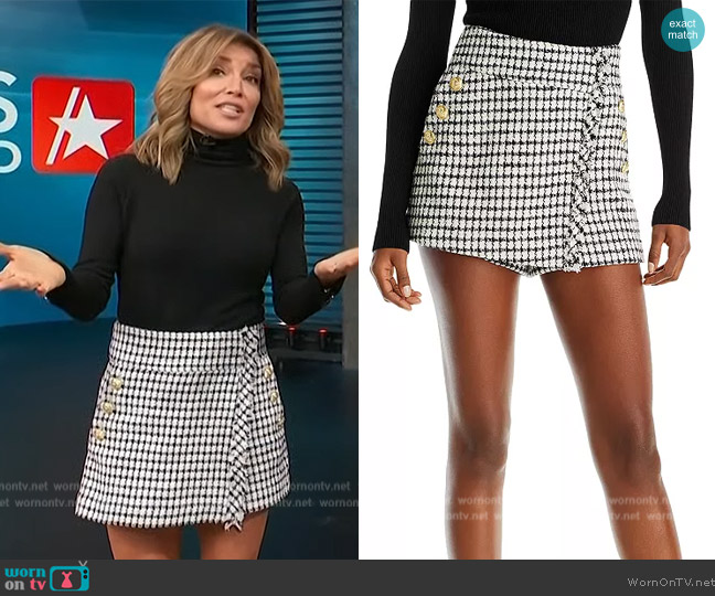 Derek Lam 10 Crosby Dulcie Button Skort worn by Kit Hoover on Access Hollywood