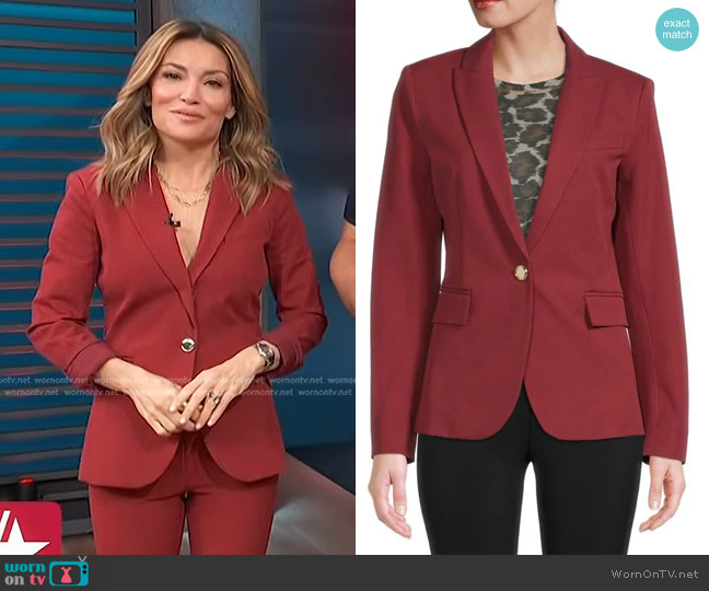 Derek Lam ?Allie Single Breasted Blazer in Merlot worn by Kit Hoover on Access Hollywood