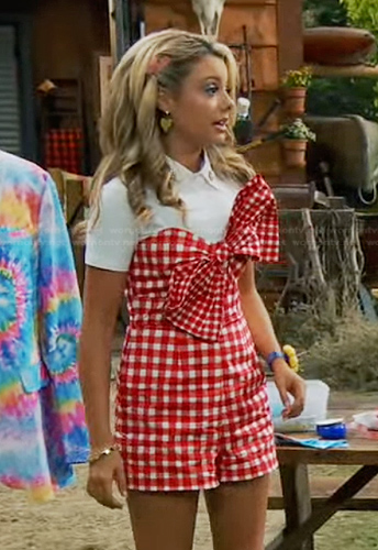Destiny’s red checked bow front romper on Bunkd