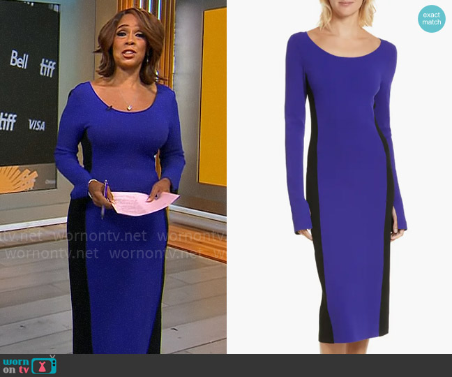 Diane von Furstenberg Colorblock Knit Body-Con Dress worn by Gayle King on CBS Mornings