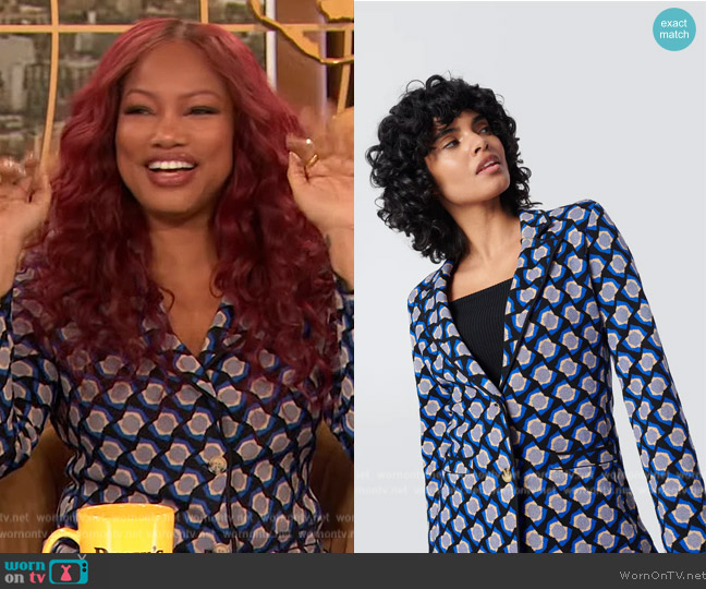 Diane von Furstenberg Disa Wool Jacquard Blazer worn by Garcelle Beauvais on The Drew Barrymore Show