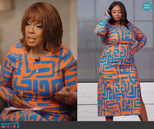 D'iyanu Chidima Dress in Orange Blue Geometric worn by Gayle King on CBS Mornings