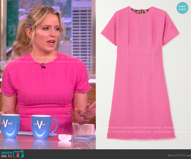Dolce & Gabbana Raschel embellished wool-blend tweed mini dress worn by Sara Haines on The View