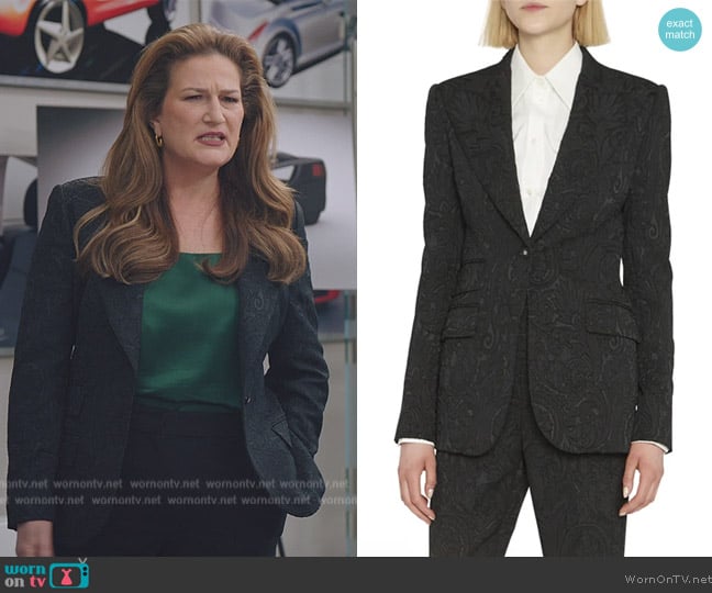 Dolce & Gabbana Turlington Jacquard Single-Breasted Blazer worn by Katherine Hastings (Ana Gasteyer) on American Auto