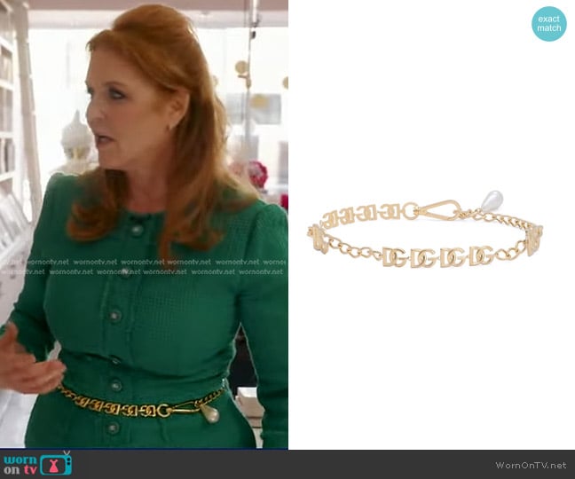 Dolce & Gabbana DG Logo Chain Belt with Pearlescent Drop worn by Sarah Ferguson on Good Morning America