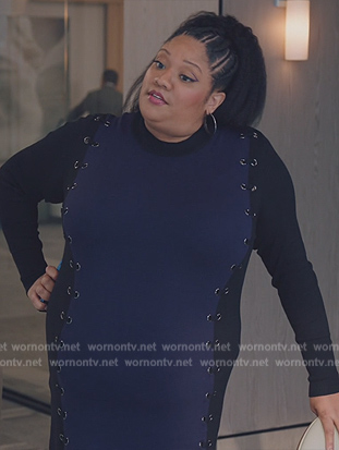 Dori’s colorblock lace-up dress on American Auto