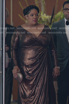 Dori’s metallic wrap dress on American Auto