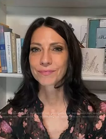 Dr. Natalie Azar’s black floral blouse on NBC News Daily