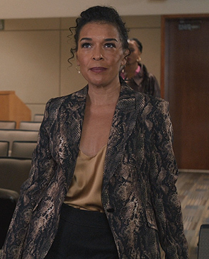 Dr Pace’s snakeskin print blazer on All American Homecoming