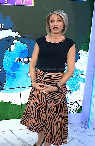 Dylan’s orange animal print skirt on Today