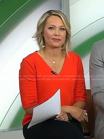 Dylan’s red textured elbow sleeve top on Today