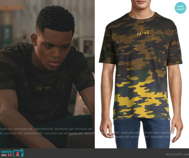 Eleven Paris Camo Print Tee in Acid Green worn by Will Smith (Jabari Banks) on Bel-Air