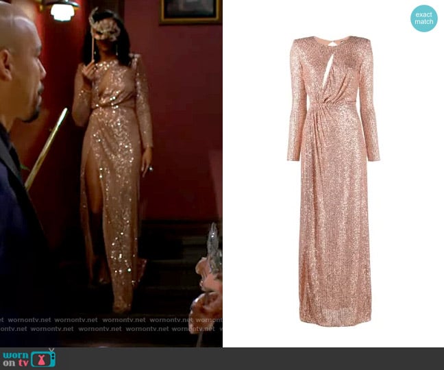Elisabetta Franchi Long-sleeve sequin-embellished dress worn by Amanda Sinclair (Mishael Morgan) on The Young and the Restless