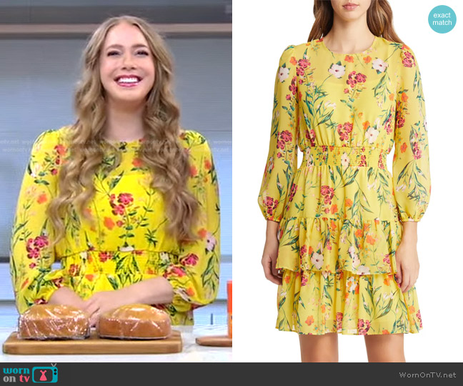 Eliza J Floral Smocked Waist Long Sleeve Dress worn by Mandy Merriman on Good Morning America