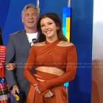 Ellie Goulding’s orange wrap crop top and pants on Good Morning America