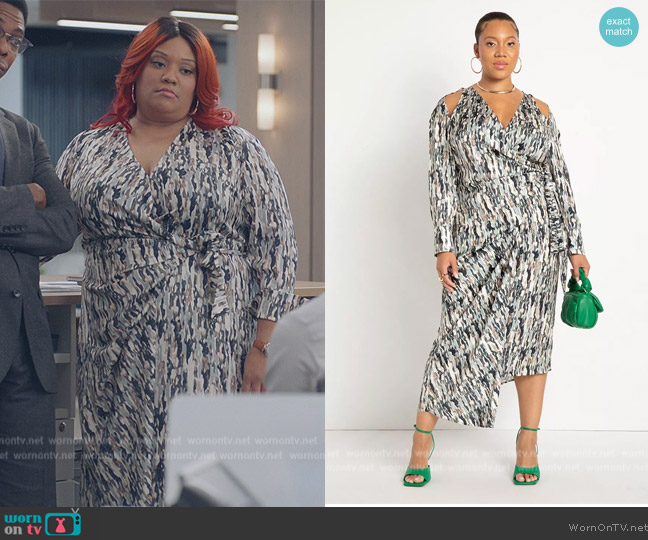 Eloquii Cutout Detail Wrap Dress worn by Dori Ovens (X Mayo) on American Auto