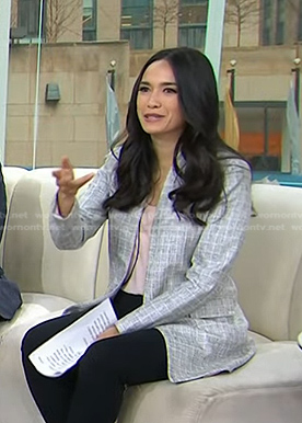 Emilie’s grey plaid open jacket on Today