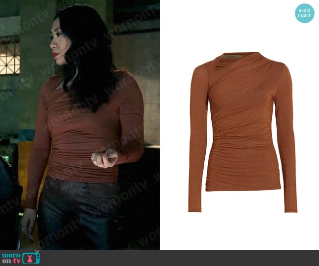 Enza Costa Asymmetric Slashed Jersey Top worn by Melody Bayani (Liza Lapira) on The Equalizer