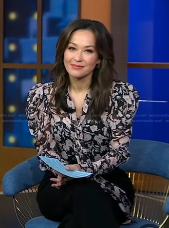 Eva’s black floral puff sleeve blouse on Good Morning America