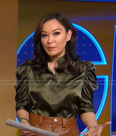 Eva’s green puff sleeve blouse on Good Morning America