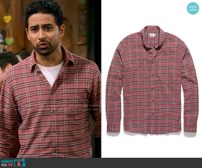 Faherty Movement Flannel in Mountain View Plaid worn by Sid (Suraj Sharma) on How I Met Your Father