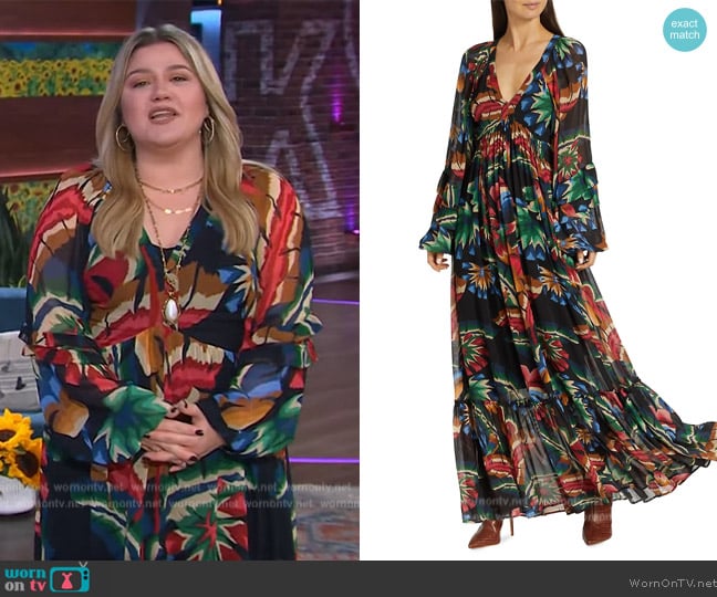 Farm Rio Chevron Forest Maxi Dress worn by Kelly Clarkson on The Kelly Clarkson Show